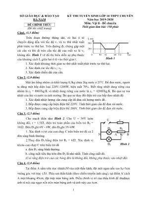 Đề thi tuyển sinh vào Lớp 10 THPT chuyên môn Vật lý (Chuyên) - Năm học 2019-2020 - Sở giáo dục và đào tạo Hà Nam